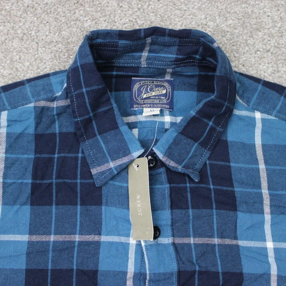 J. Crew Shirt NWT Mens Medium Blue Plaid Flannel‎ 100% Cotton Long Sleeve Button